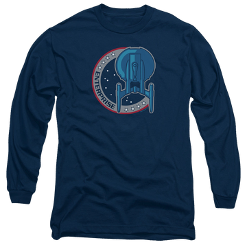 Navy men's long sleeve t-shirt with Star Trek Enterprise Patch graphic