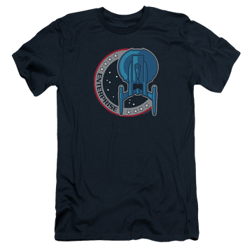 Navy men's premium slim fit t-shirt with Star Trek Enterprise Patch graphic