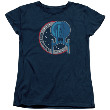 Navy women's t-shirt with Star Trek Enterprise Patch graphic