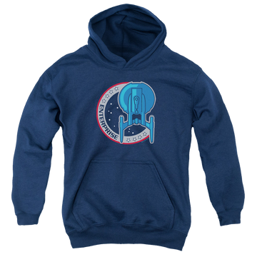 Navy youth hoodie for ages 8 to 12 with Star Trek Enterprise Patch graphic