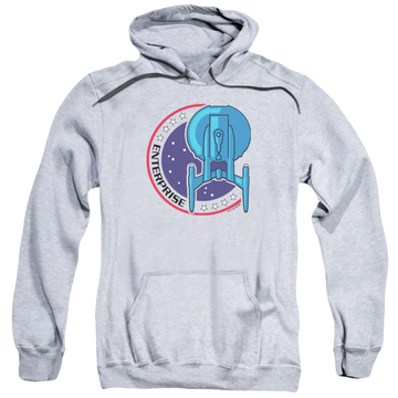 Athletic heather pullover hoodie with Star Trek Enterprise Patch graphic