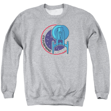 Athletic heather men's crewneck sweatshirt with Star Trek Enterprise Patch graphic