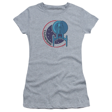 Athletic heather juniors t-shirt with Star Trek Enterprise Patch graphic