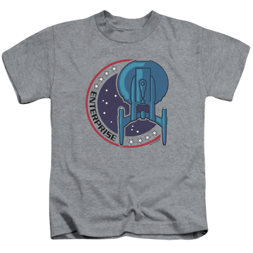 Athletic heather kid's t-shirt for ages 4 to 7 with Star Trek Enterprise Patch graphic