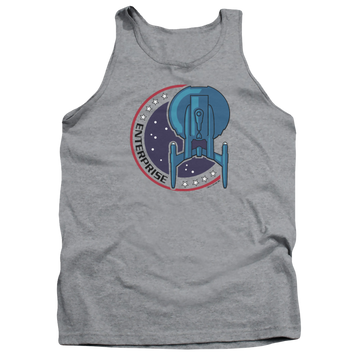 Athletic heather men's tank with Star Trek Enterprise Patch graphic