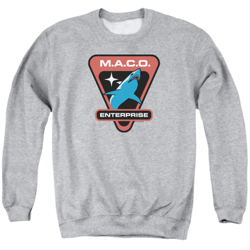 Athletic heather men's crewneck sweatshirt with Star Trek Enterprise Maco Patch graphic
