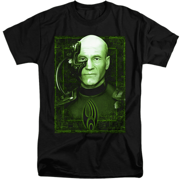 Black men's tall fit t-shirt with Star Trek Locutus Of Borg graphic