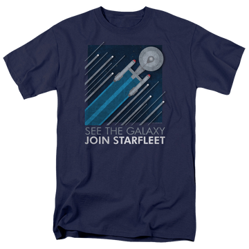 Navy men's regular fit t-shirt with Star Trek Starfleet Recruitment Poster graphic