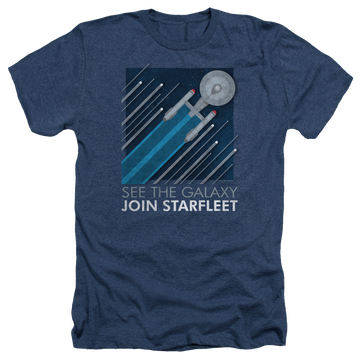 Navy men's heather t-shirt with Star Trek Starfleet Recruitment Poster graphic