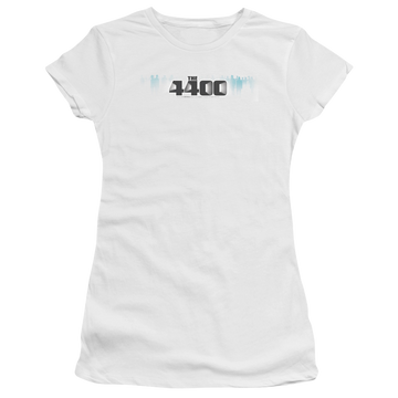 White juniors t-shirt with The 4400 Logo graphic