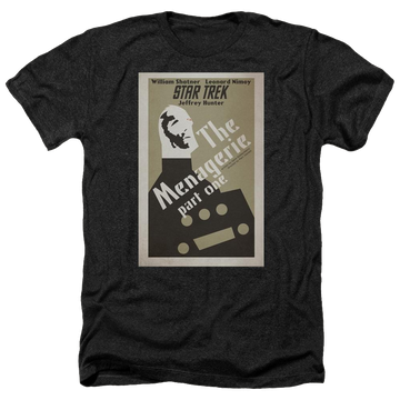 Black men's heather t-shirt with Star Trek Tos Episode 11 graphic
