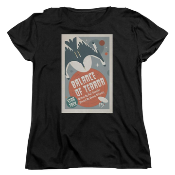 White women's t-shirt with Star Trek Tos Episode 14 graphic