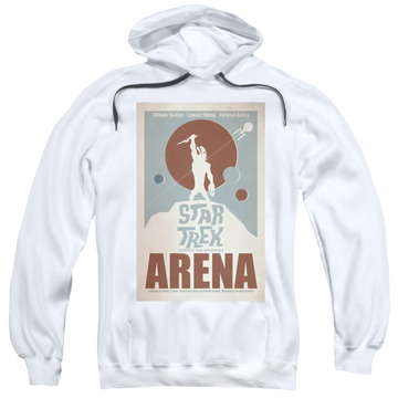 White pullover hoodie with Star Trek Tos Episode 18 graphic