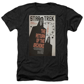 Black men's heather t-shirt with Star Trek Tos Episode 21 graphic