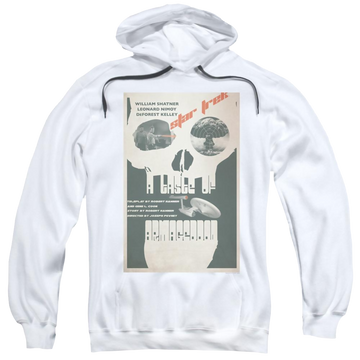 White pullover hoodie with Star Trek Tos Episode 23 graphic