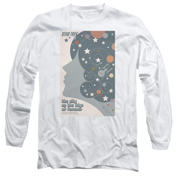White men's long sleeve t-shirt with Star Trek Tos Episode 28 graphic