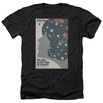 Black men's heather t-shirt with Star Trek Tos Episode 28 graphic
