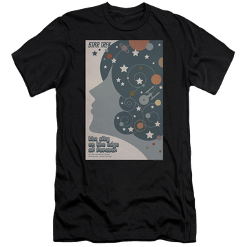 Black men's premium slim fit t-shirt with Star Trek Tos Episode 28 graphic