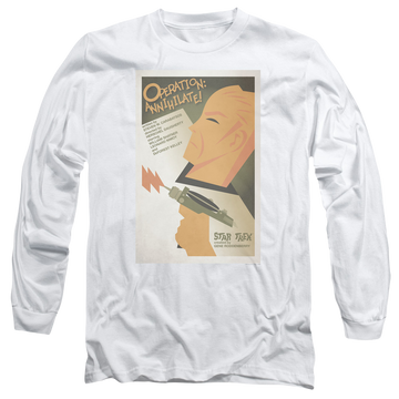 White men's long sleeve t-shirt with Star Trek Tos Episode 29 graphic