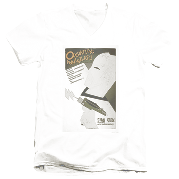 Black men's v-neck t-shirt with Star Trek Tos Episode 29 graphic