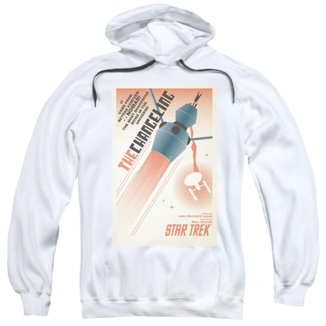 White pullover hoodie with Star Trek Tos Episode 32 graphic