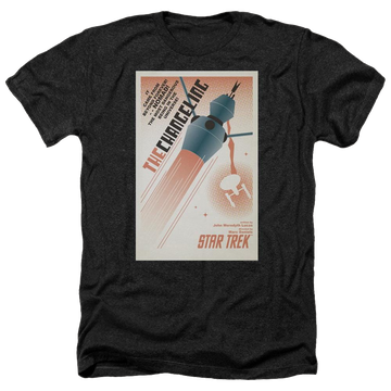 Black men's heather t-shirt with Star Trek Tos Episode 32 graphic