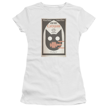 White juniors t-shirt with Star Trek Tos Episode 36 graphic
