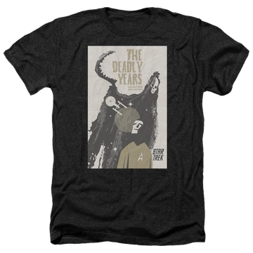 Black men's heather t-shirt with Star Trek Tos Episode 41 graphic