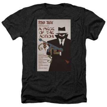 Black men's heather t-shirt with Star Trek Tos Episode 46 graphic
