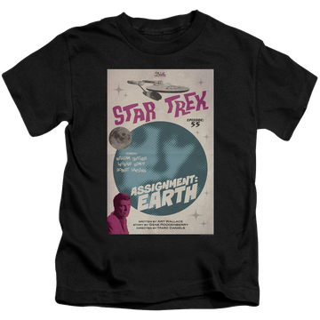 Black kid's t-shirt for ages 4 to 7 with Star Trek The Original Series Tos Episode 55 graphic