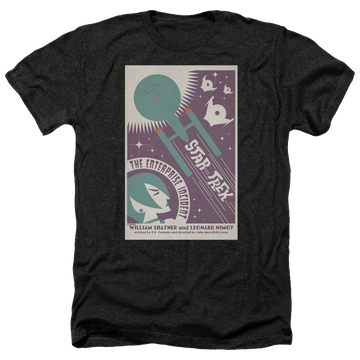 Black men's heather t-shirt with Star Trek Tos Episode 57 graphic