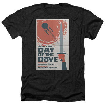 Black men's heather t-shirt with Star Trek Tos Episode 62 graphic