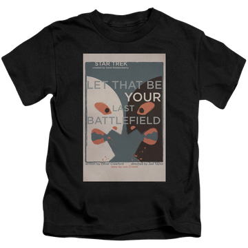 Black kid's t-shirt for ages 4 to 7 with Star Trek The Original Series Tos Episode 70 graphic
