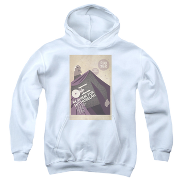 White youth hoodie for ages 8 to 12 with Star Trek The Original Series Tos Episode 74 graphic
