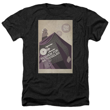 Black men's heather t-shirt with Star Trek Tos Episode 74 graphic