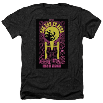 Black men's heather t-shirt with Star Trek Tos Episode 75 graphic