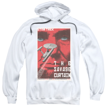 White pullover hoodie with Star Trek The Original Series Tos Episode 77 graphic