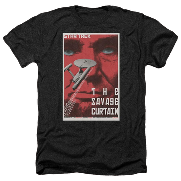 Black men's heather t-shirt with Star Trek Tos Episode 77 graphic