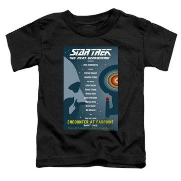 Black toddler t-shirt with Star Trek The Next Generation Tng Season 1 Episode 1 graphic