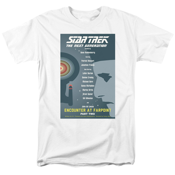 White men's regular fit t-shirt with Star Trek The Next Generation Tng Season 1 Episode 2 graphic