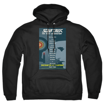 Black pullover hoodie with Star Trek The Next Generation Tng Season 1 Episode 2 graphic