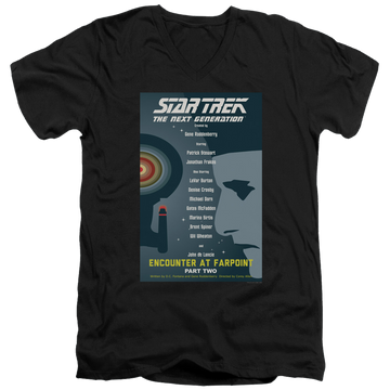 Black men's v-neck t-shirt with Star Trek The Next Generation Tng Season 1 Episode 2 graphic