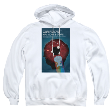 White pullover hoodie with Star Trek The Next Generation Tng Season 1 Episode 6 graphic