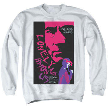 White men's crewneck sweatshirt with Star Trek The Next Generation Tng S1 Ep7 graphic