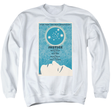 White men's crewneck sweatshirt with Star Trek The Next Generation Tng S1 Ep8 graphic