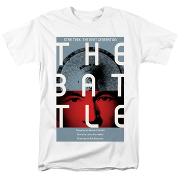 White men's regular fit t-shirt with Star Trek The Next Generation Season 1 Episode 9 graphic