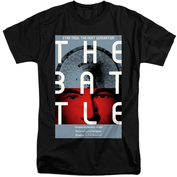 Black men's tall fit t-shirt with Star Trek The Next Generation Tng Season 1 Episode 9 graphic