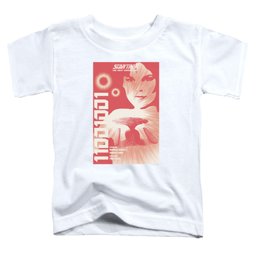 White toddler t-shirt with Star Trek The Next Generation Tng Season 1 Episode 15 graphic