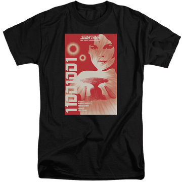 Black men's tall fit t-shirt with Star Trek The Next Generation Tng Season 1 Episode 15 graphic