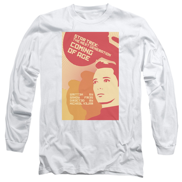 White men's long sleeve t-shirt with Star Trek The Next Generation Tng S1 Ep19 graphic